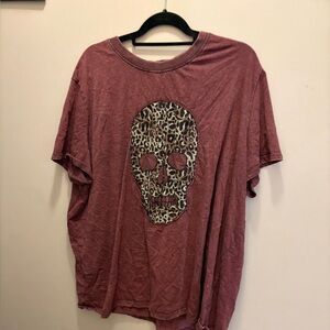 Burgundy oversized tee with skull design from Maurices.